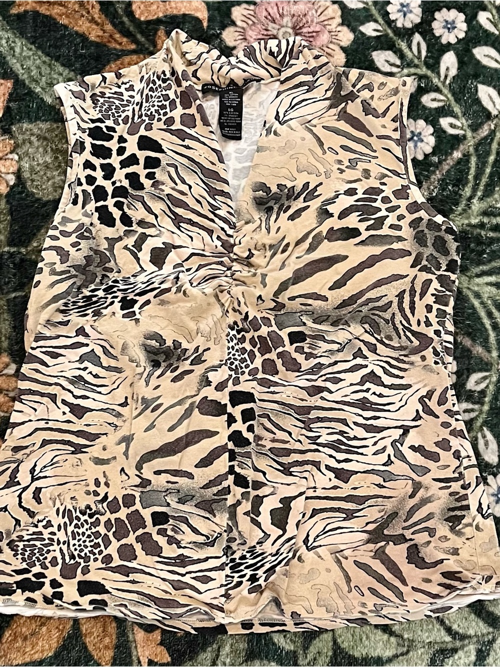 Josephine Chaus Beige Animal Print Sleeveless Blouse